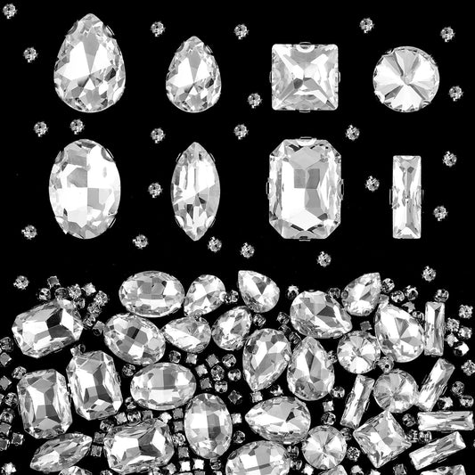 240 PCS Glass Rhinestones Mixed Shapes Sew on Rhinestones Clear Flatback Rhinestones Claw Flatback Crystal Rhinestones Glass Sewing Gems for Clothes Jewelry Shoes Costume DIY Crafts (White)