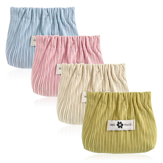 Tyqour 4 Pcs Portable Corduroy Storage Bag, Small Mini Makeup Bag, Corduroy Elastic Hair Tie Organizer, Travel Small Storage Bag for Jewelry Lipstick Purse Organizer Versatile Storage Bag