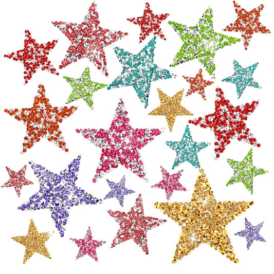 24PCS Sequin Star Patches 2.36 Inch Iron on Patches Shiny Rhinestone Adhesive Appliques, Glitter Embroidery Stars Patches for Clothing Jeans Clothes Hats Backpacks Costume (Mixed Colors)