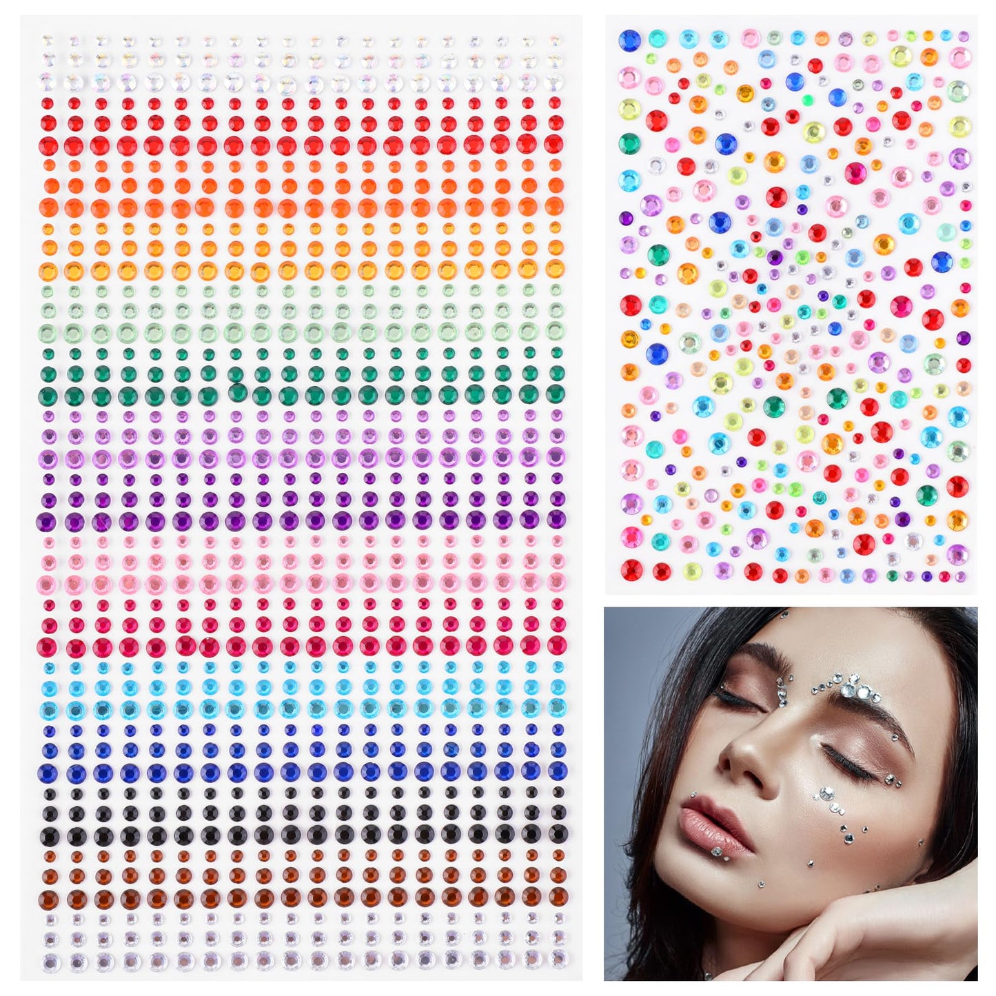 1225 Pcs Crystal Stickers Craft Bling Gem Stickers Rhinestone Stickers Self Adhesive Jewel Stickers Rhinestone Hair Pearls Hair Gems Face Gems Self Adhesive Rhinestones Pearls for Makeup Eye Face