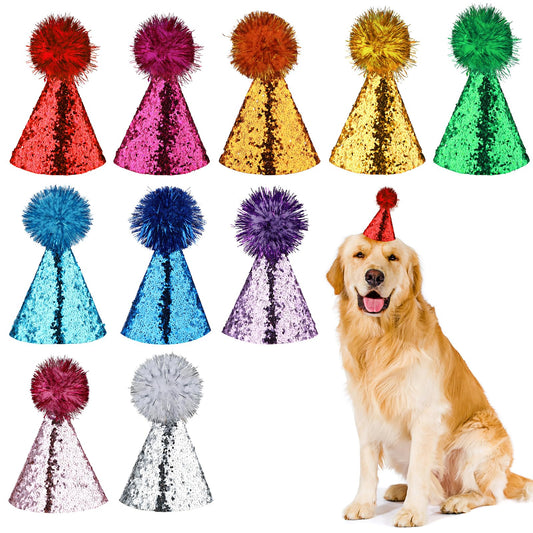 10PCS Party Hat Dog Birthday Hat, Cat Dog Party Hats Multi-Color Cat Hats Mini Party Hats For Stuffed Animals Adjustable Headbands Birthday Hats For Holiday Wedding Puppies Kittens Costume Accessories