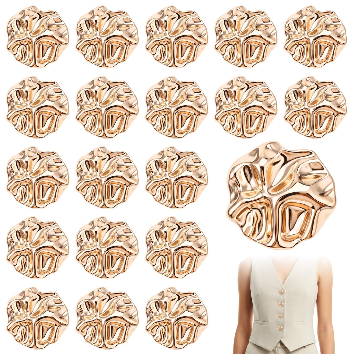 Ouligay 18PCS Gold Buttons for Blazer Irregular Shape Metal Buttons Vintage Brass Shank Button Zinc Alloy Sewing Button for Suit Coat Shirt Jackets Craft 0.91in