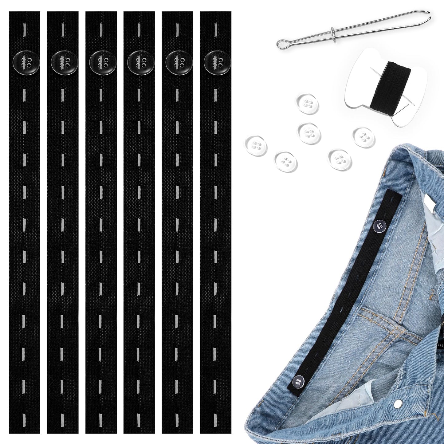Sorcristy 6 Pack Jeans Button Waist Tightener Adjuster Tightener Suitable for Loose Pants Women Men Children,Pants Button Extenders(Black)