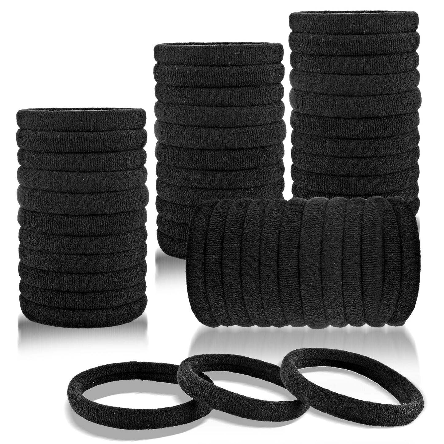 100 Pcs No Damage Hair Ties Seamless Hair Bands Soft Ponytail Holders Black Hair Bobbles Soft Rubber Bands For Hair No Crease Hair Elastics Hair Bands Heavy And Curly Hair (2 Inch Diameter)