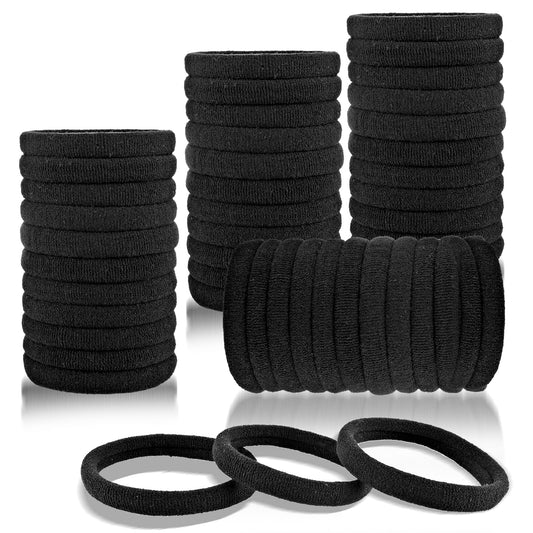 100 Pcs No Damage Hair Ties Seamless Hair Bands Soft Ponytail Holders Black Hair Bobbles Soft Rubber Bands For Hair No Crease Hair Elastics Hair Bands Heavy And Curly Hair (2 Inch Diameter)