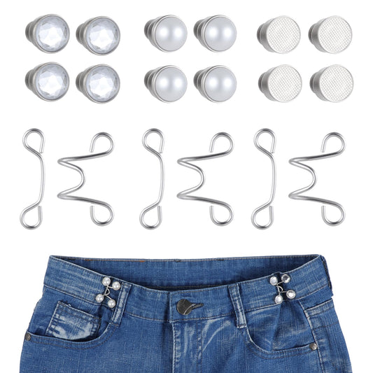 Trousers Waist Tightener Pack of 6 Clip Jeans Button Pins Waist Buckles Clips Trousers Button for Waistband No Sewing Buttons Button Pins Reduce Removable Jeans Buttons for Jeans