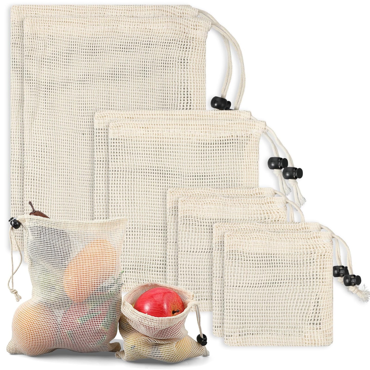 Sorcristy 8 Pack Reusable Produce Bags, Cotton Mesh Vegetable Storage Bags