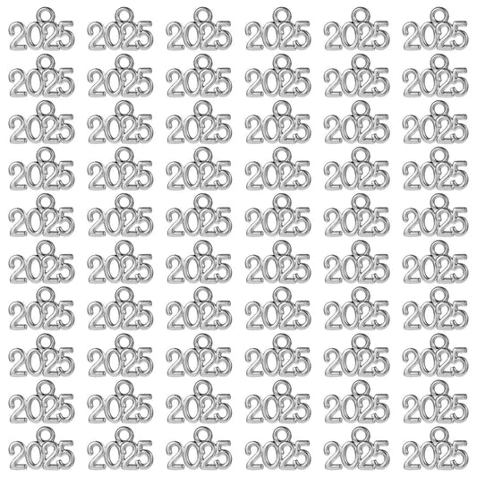 2025 Charms For Crafts 60 Pcs 2025 Graduation Tassel Charm 2025 Signet Charms For Jewelry Making Diy Necklace Bracelet Earrings Keychain Graduation Tassel Charm Supplies(Silver)