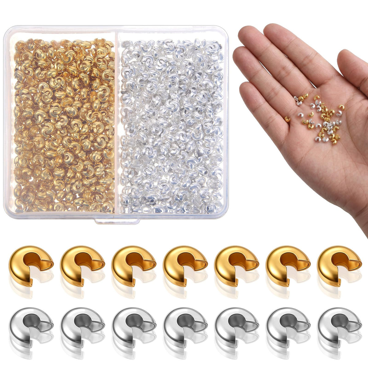 Ouligay 800PCS Crimp Beads for Jewellery Making 4mm Crimp Bead Covers