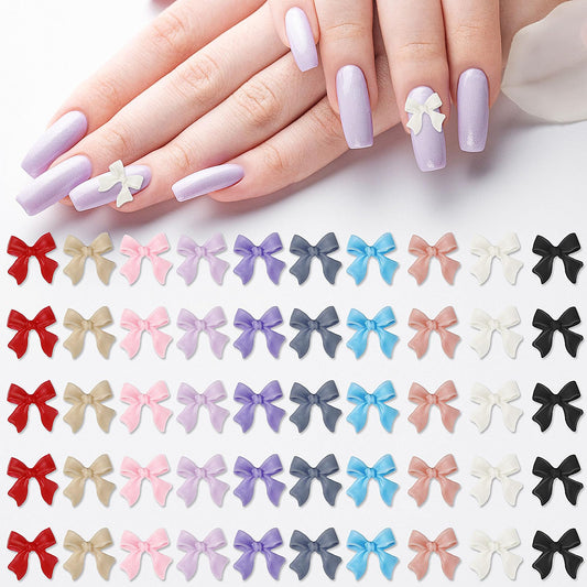 100PCS Bow Nail Charms 3D 10 Color Bow Nail Art Charms Set 0.39 in Multicolor Cute Acrylic Jewel Rhinestones for DIY Nail Decorations, Perfect for Women and Girls