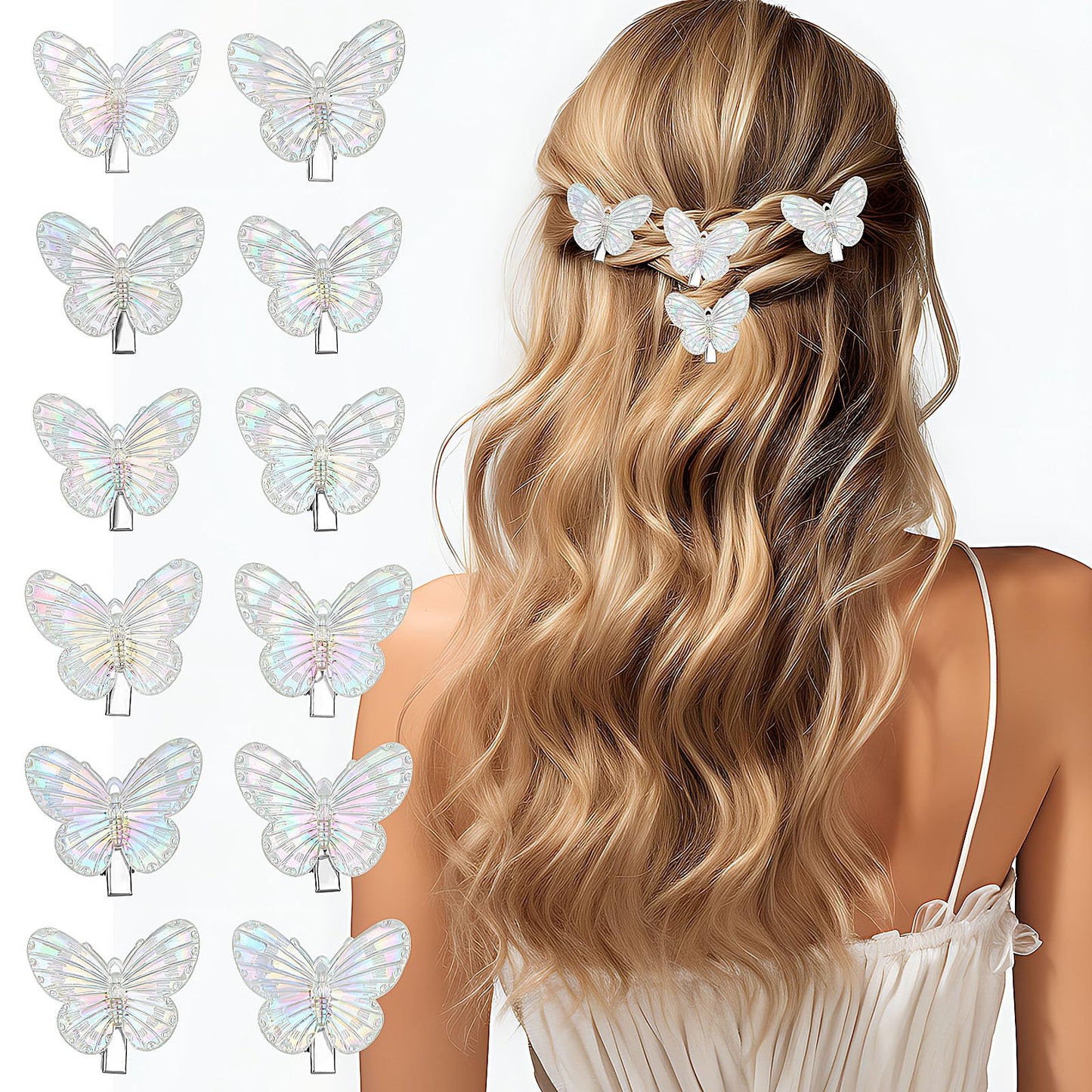 Tyqour 12Pcs Butterfly Hair Clips for Girls Women, Tiny Butterfly Hair Clips, Clear Glitter Hair Clips, Butterfly Hair Pins, Kawaii Y2k Hair Clips, Butterfly Accessories for Teens Women Girls