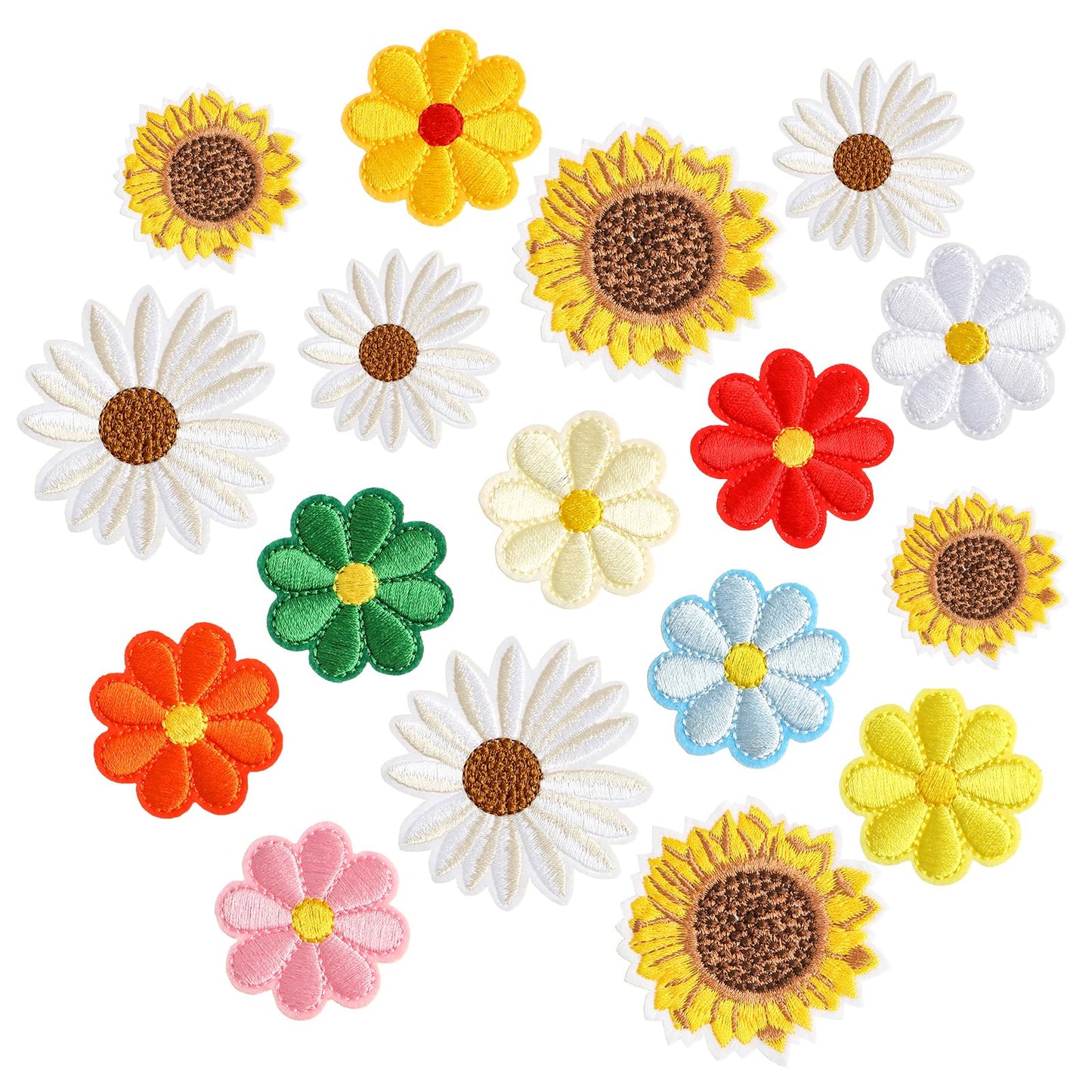 17 PCS Flower Iron On Patches Embroidered Flower Patches Embroidered Daisy Flowers Iron On Patches Sunflowers Sew On Patch Floral Applique Decoration Sewing Patches for Clothes Pants DIY Patches