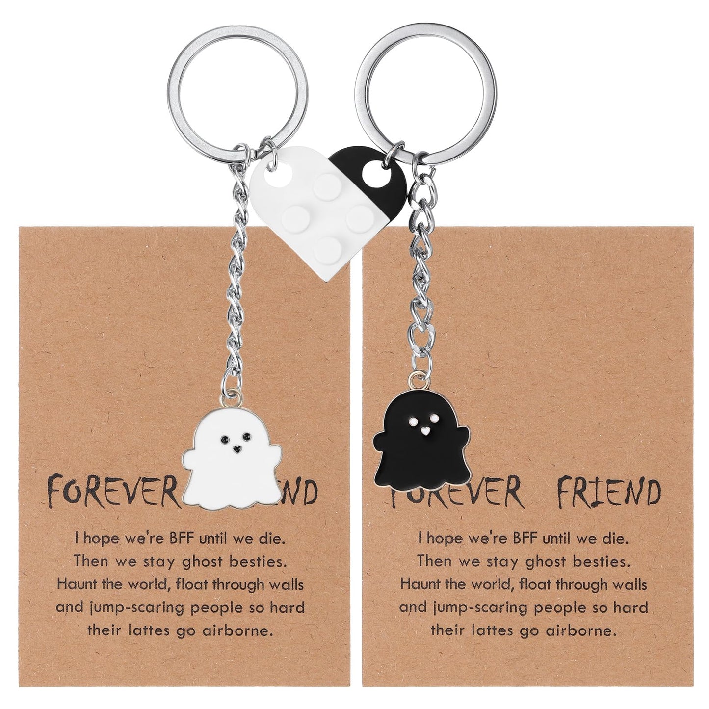 Ouligay Pack of 2 Best Friend Gift for Partner Friends Couples Boyfriend Birthday Heart Key Ring Cute Ghost Keyring Birthday Gift for Best Friend Women Best Friends, b, 8.5 cm
