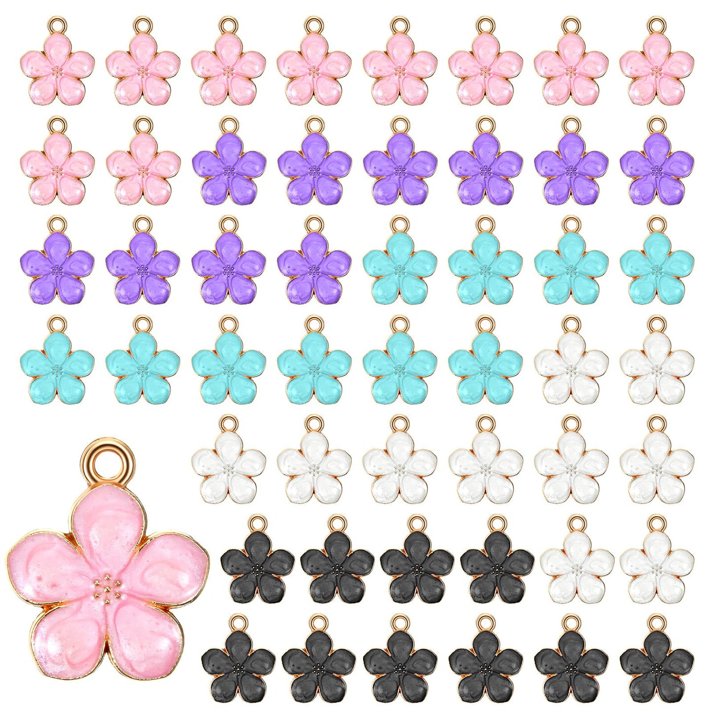 Ymapinc Flower Charms Pendant Set, 50 Pieces Small Cherry Blossom Enamel Pendants Made of Zinc Alloy for Bracelet, Earring & Necklace DIY Jewellery Accessories