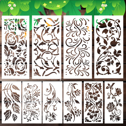 10 Pieces Stencils for Painting, Ymapinc Leaf Stencil Floral Template Reusable Furniture Wall Canvas Decorative Stencils for Wood DIY Art Craft Canvas Home Decor