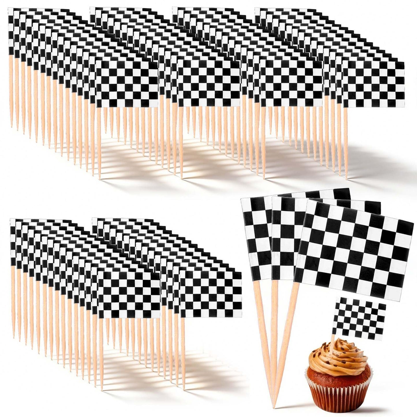 Ymapinc 200pcs F1 Racing Toothpicks Flags Target Flags Cupcake Decoration Target Flag Cake Decoration Cocktail Toothpicks for Carnival Parties, Fruit Decorations, Racing Cars, Birthday Parties