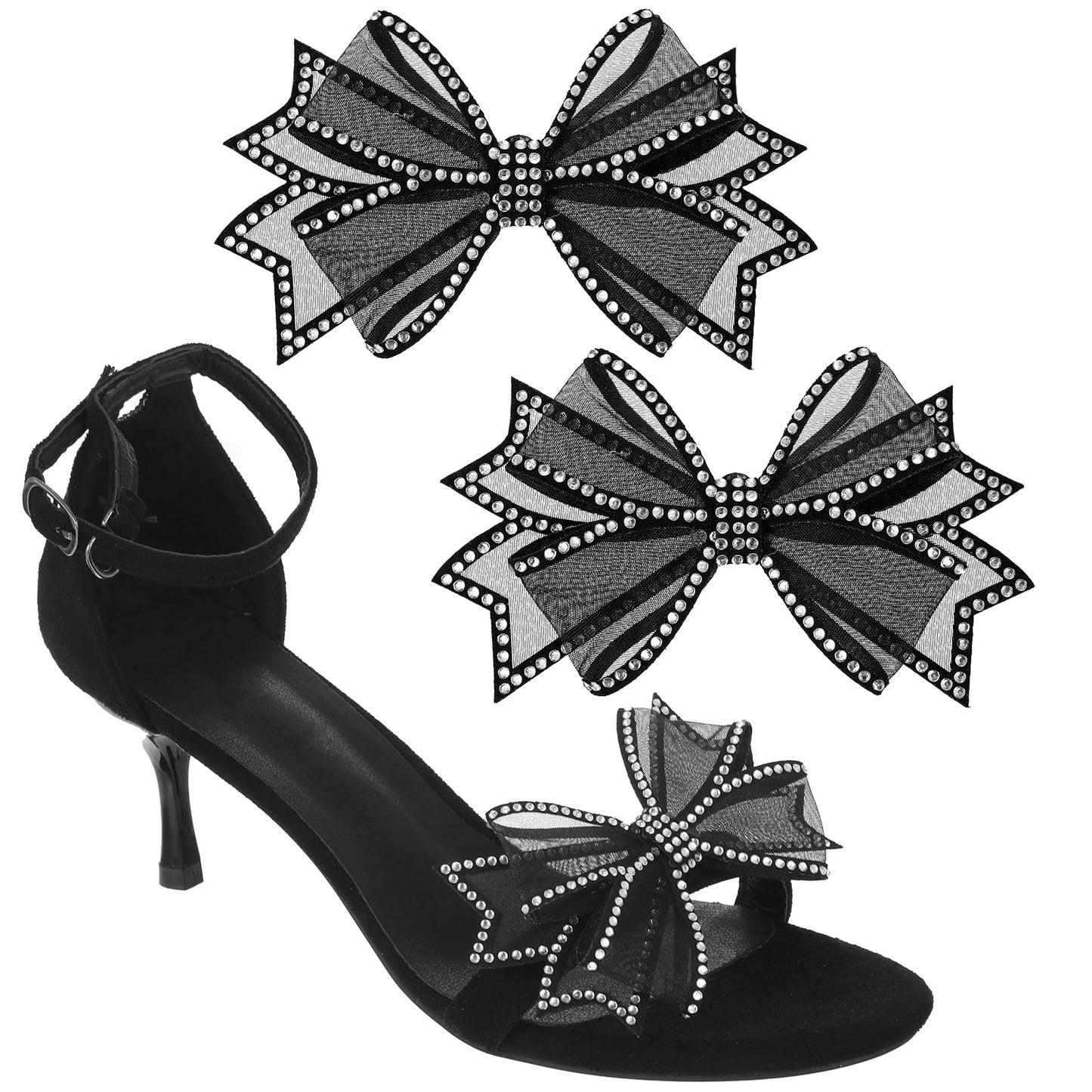 2PCS Shoe Clips for Women Dress Shoes, Rhinestone Mesh Bow Shoe Clips Buckle Detachable Clothing Accessories High Heel Decorative Shoe Clips for Women Girls Bridal Wedding Party Prom Decorations