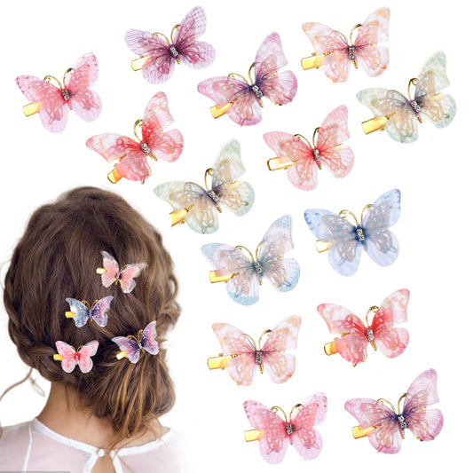Tyqour 18 Pcs Butterfly Hair Clips for Girls Women, Glitter Hair Butterfly Clips with Rhinestones, Small Fancy Butterfly Hair Pins Fairy Cosplay Butterfly Hair Clips Hair Accessories for Kids