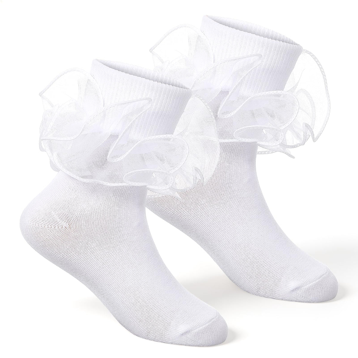 MEUYSIAC Ruffle Socks Women Adult Double Lace Turn Cuff Frilly Dress Socks