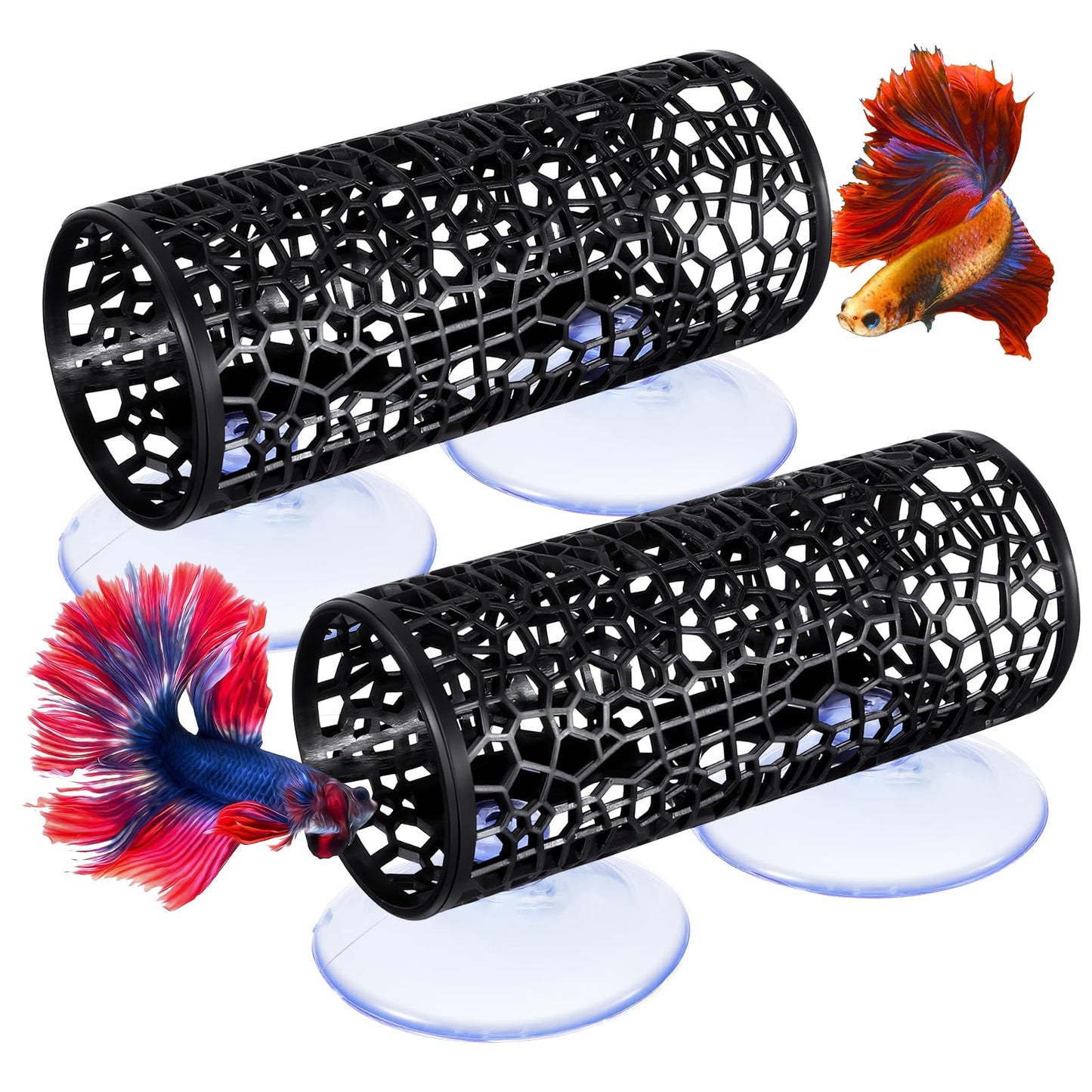 Chsoejuf 2PCS Betta Fish Toys, Tunnel Hammock Hollow Cave with Suction Cups