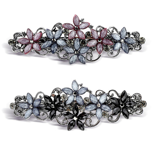 2 PCS Diamante Hair Clips for Women Elegant Rhinestones Hair Barrettes Thick Hair Sparkly Glitter Fashion Flowers Hairpin French Style Vintage Hair Accessoires for Women and Girls (blue, small)