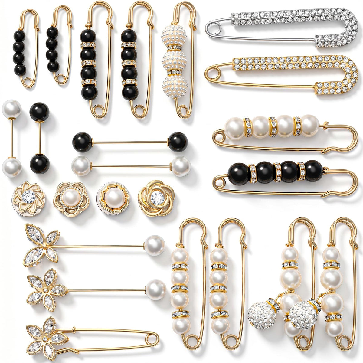 Nogeqi Pack of 24 Safety Pins with Beads, Pearl Brooch for Women