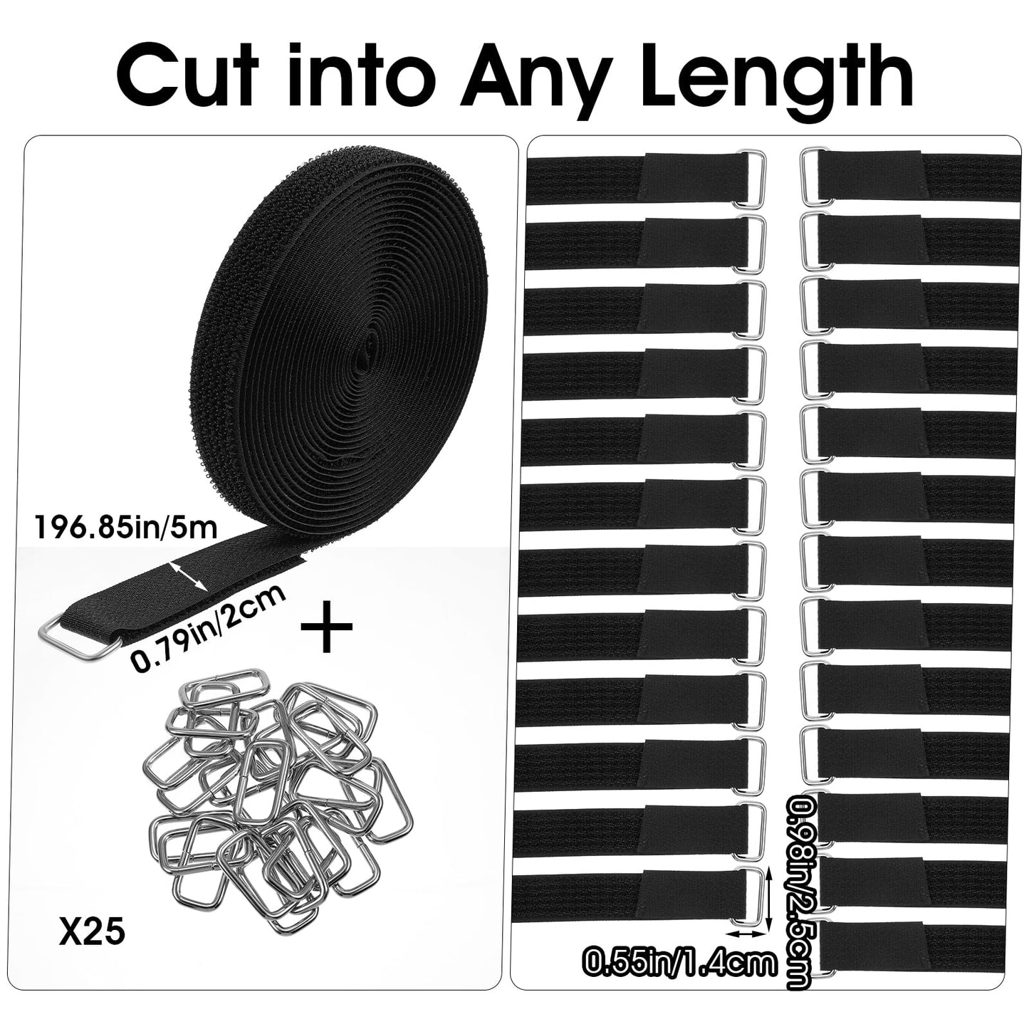 16Ft 0.8Inch Reusable Cable Ties with 25 Buckles, Multi-Purpose Adjustable Cable Straps Management Wire Ties for Organizing Home, Office and Data Centers Cord Organizer (Black)