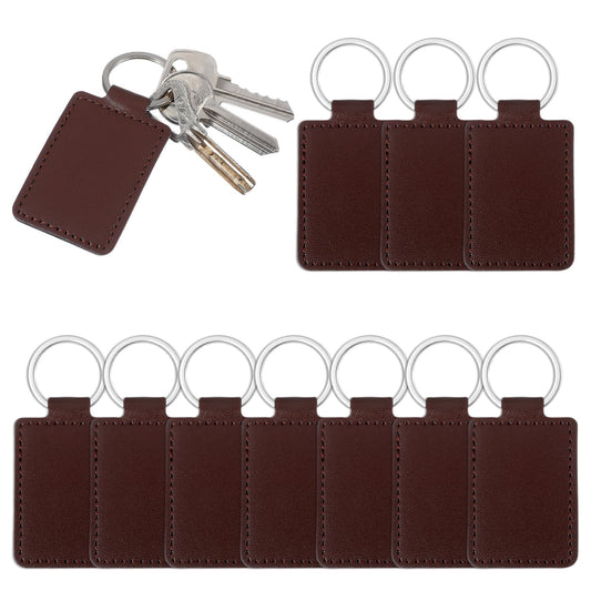 Ymapinc Pack of 10 PU Leather Key Ring Blanks Personalised Leather Pendant 9.8 x 4 cm Leather Blank for Laser Engraving DIY Gift for Father, Mother and Friend (Coffee Colour)
