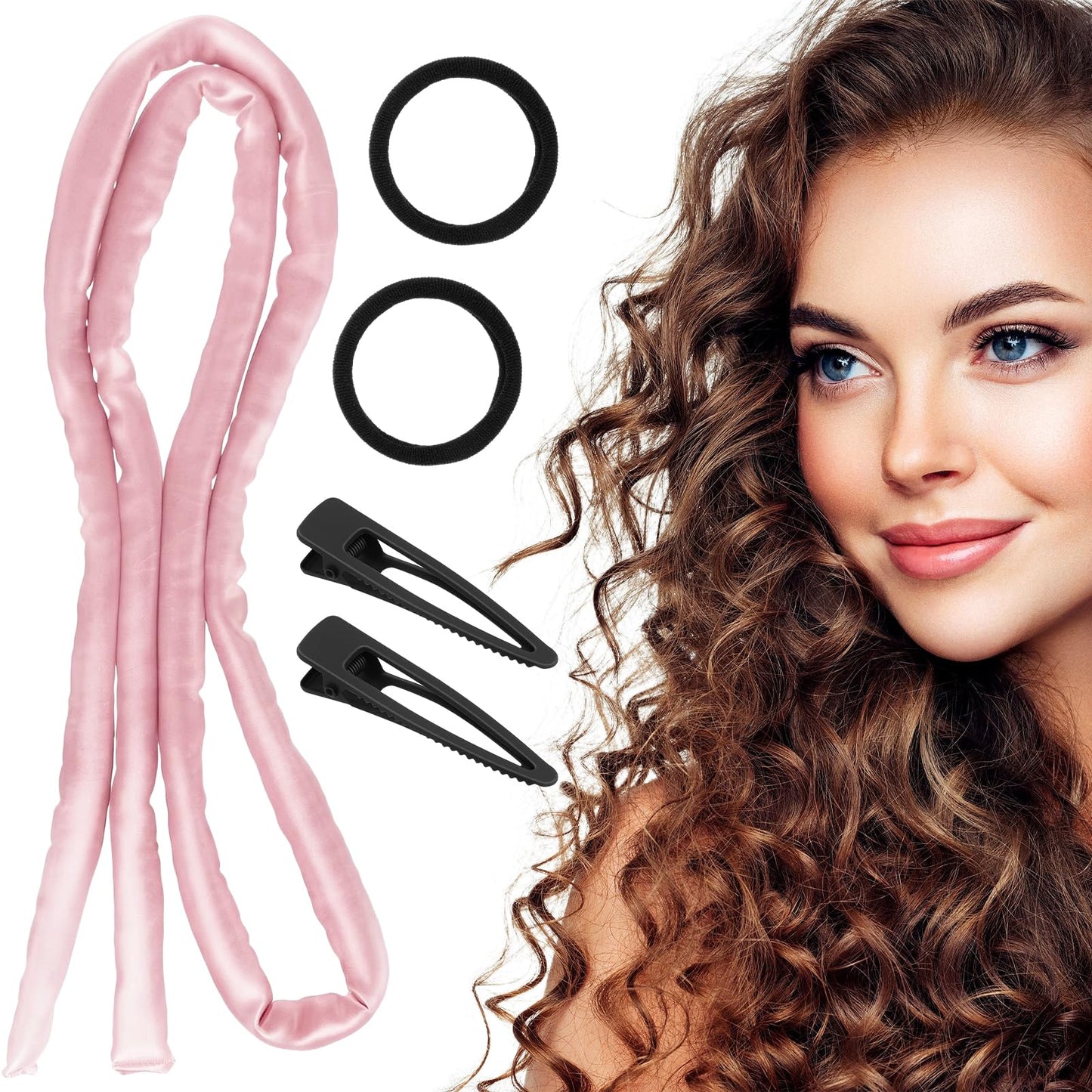 Shimmeroo Extended Heatless Curls for Women, 63Inch No Heat Curls Overnight Headband for Long & Short Hair Soft Sleeping Curler, Flexible Creates Wavy Hair Without Damage (Pink)