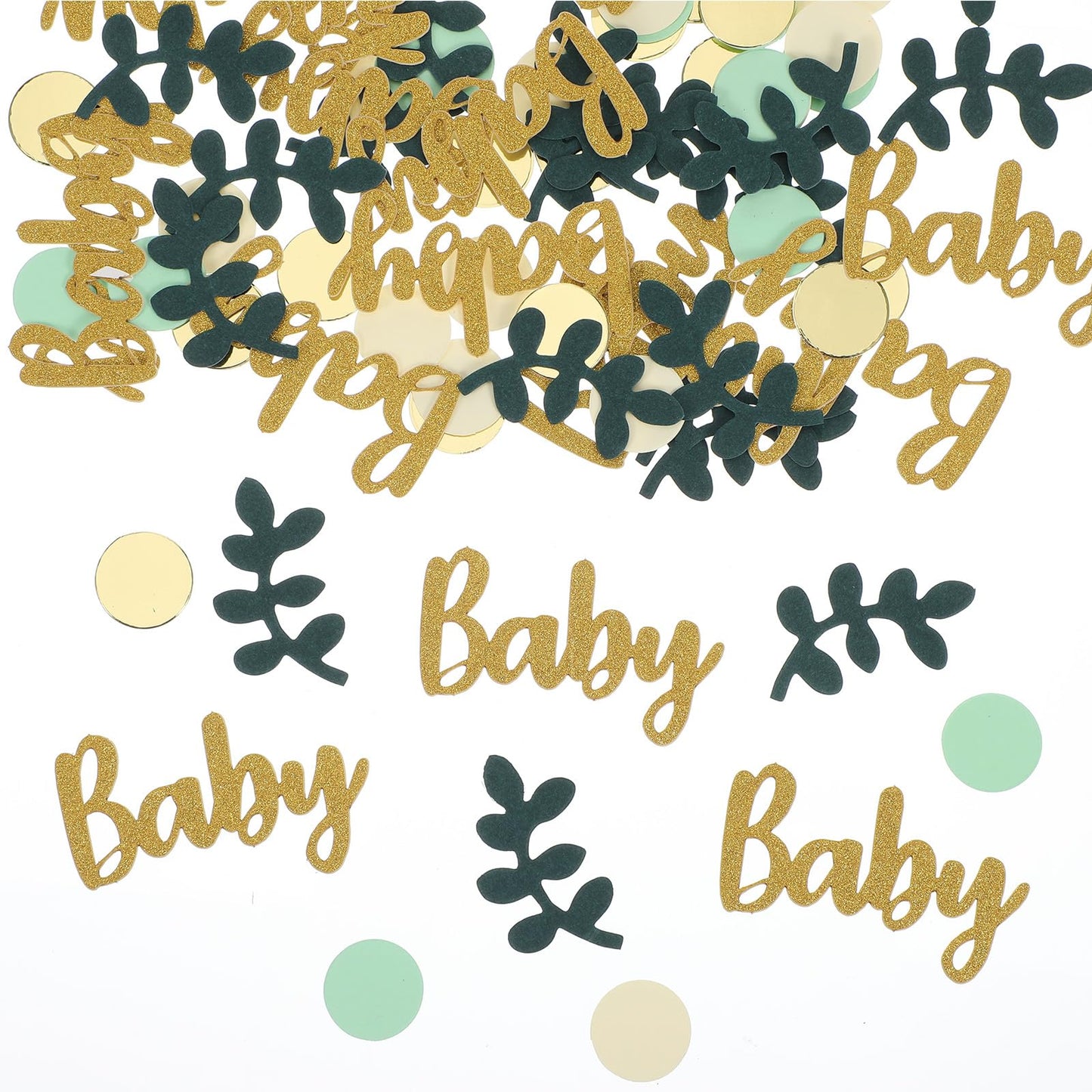 Nogeqi Pack of 100 Green Table Decoration Birthday Confetti Large Confetti "Baby" Graduation Decoration Confetti for Gender Reveal Baby Shower Boy Girl