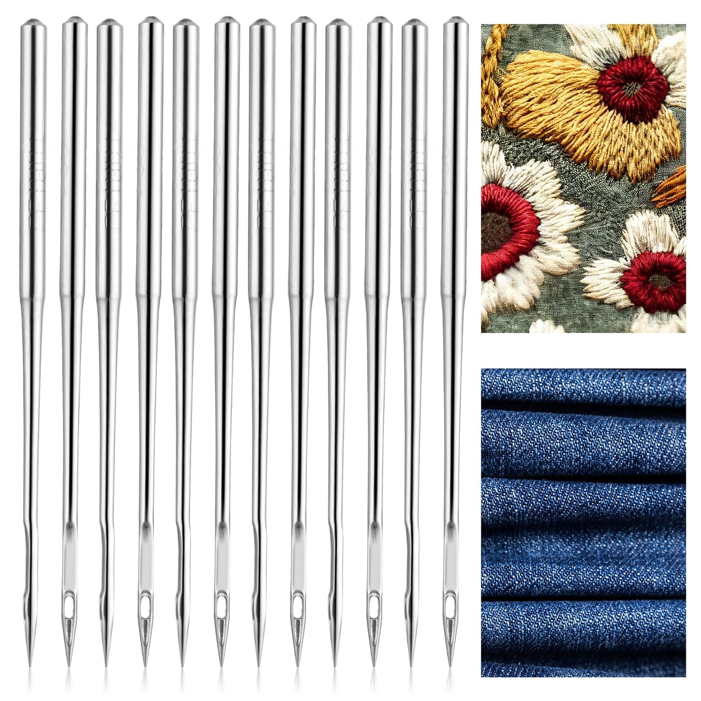 Tyqour 100Pcs Sewing Machine Needles Universal Sizes Heavy Duty Point Machine Needles Sewing Machine Accessories for Embroidery Cloth Repair Leather Jeans Home Sewing Machine