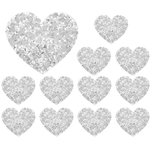 12 Pcs Heart Rhinestone Patches Heart Shape Diamond Appliques Adhesive Love Glitter Crystal Patches Heart Shape Iron On Patches for Clothes Jeans Shoes Hats Repair Decoration (Silver)