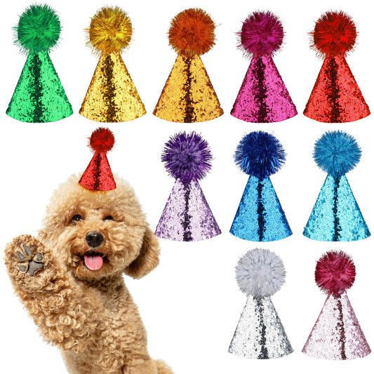 10PCS Party Hats for Stuffed Animals Dog Birthday Hat Multi-color Cat Mini Party Hats Adjustable Headbands Hat for Holiday Wedding Puppies Kittens Costume Accessories (3.5× 2.9 Inches)