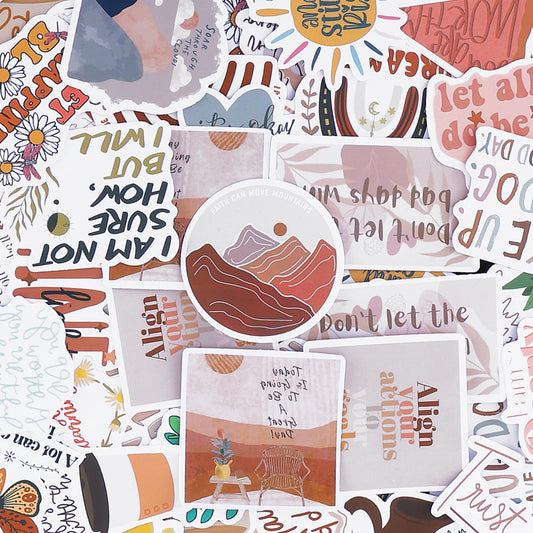 Teaaha Motivational Stickers 100 PCS, Boho Inspirational Quote Aesthetic Stickers Waterproof for Women Holographic, Retro Affirmation Boho Decals for Vision Board Water Bottles Laptops Journals Cups