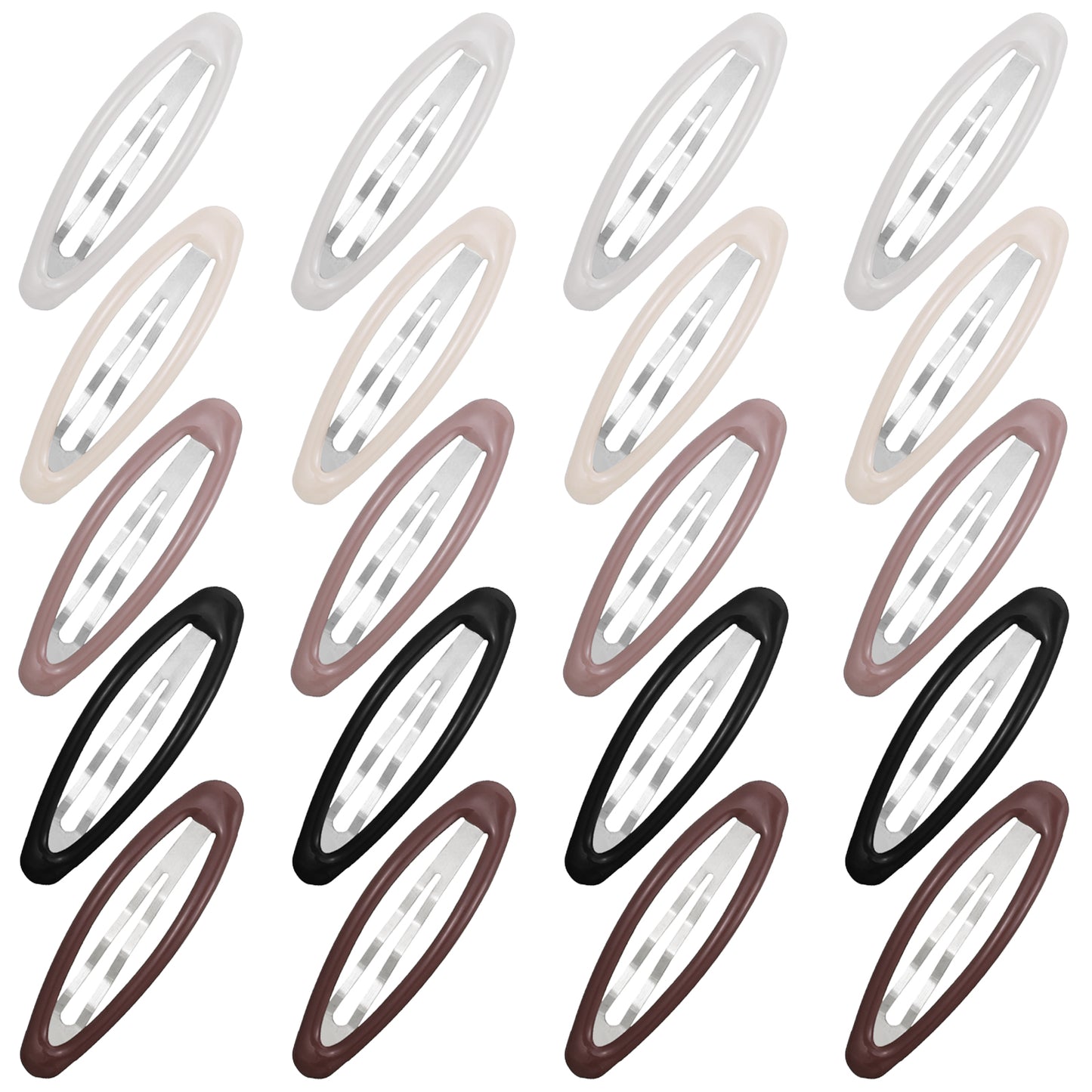 20 Pcs Snap Barrettes for Women Oval Metal Snap Clips No Slip Small Barrettes Cute Decorate Hairstyle Accessories for Ladies Thin Fine Hair Gifts White Light and Dark Brown Black Creamy White