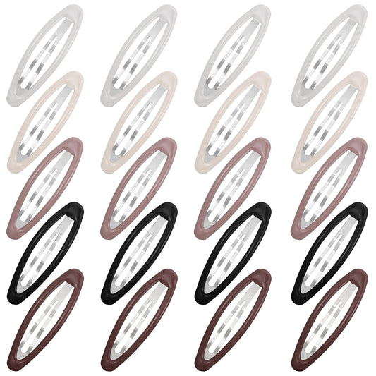 20 Pcs Snap Barrettes for Women Oval Metal Snap Clips No Slip Small Barrettes Cute Decorate Hairstyle Accessories for Ladies Thin Fine Hair Gifts White Light and Dark Brown Black Creamy White