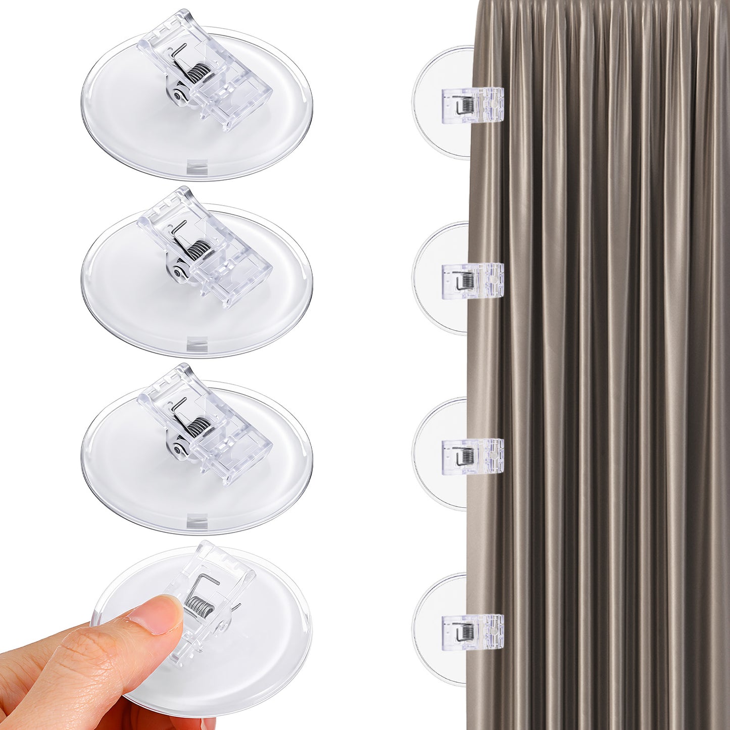 RAHHLIZS 4Pcs Clear Self-Adhesive Shower Curtain Clips, Plastic Shower Curtain Holder, No Drill Shower Splash Guard Clip for Bathroom Wall