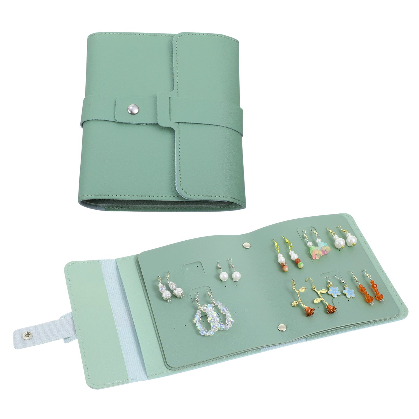 RAHHLIZS Earring Travel Case Travel Earring Organizer Book, Earrings Storage, Portable Pu Leather Stud Earrings Holder Organizer for Jewelry Women Girls (Green)