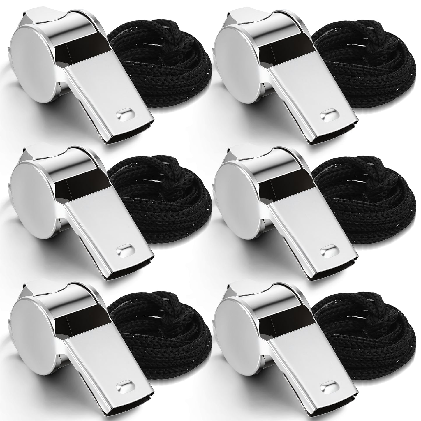 Tyqour 6 Pack Coach Whistle with Lanyard, Teacher Whistle, Loud Metal Whistle for Coaches, Referees, Lifeguard Whistle, Safety Whistle Bulk, Silver Stainless Steel