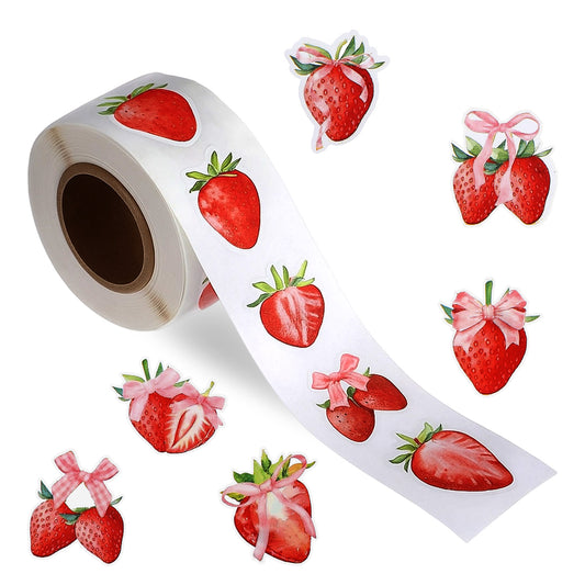 1000PCS Strawberry Stickers 1 Inch Red Fruit Decals Self-Adhesive PVC Labels for DIY Crafts, Greeting Cards, Envelope Seals