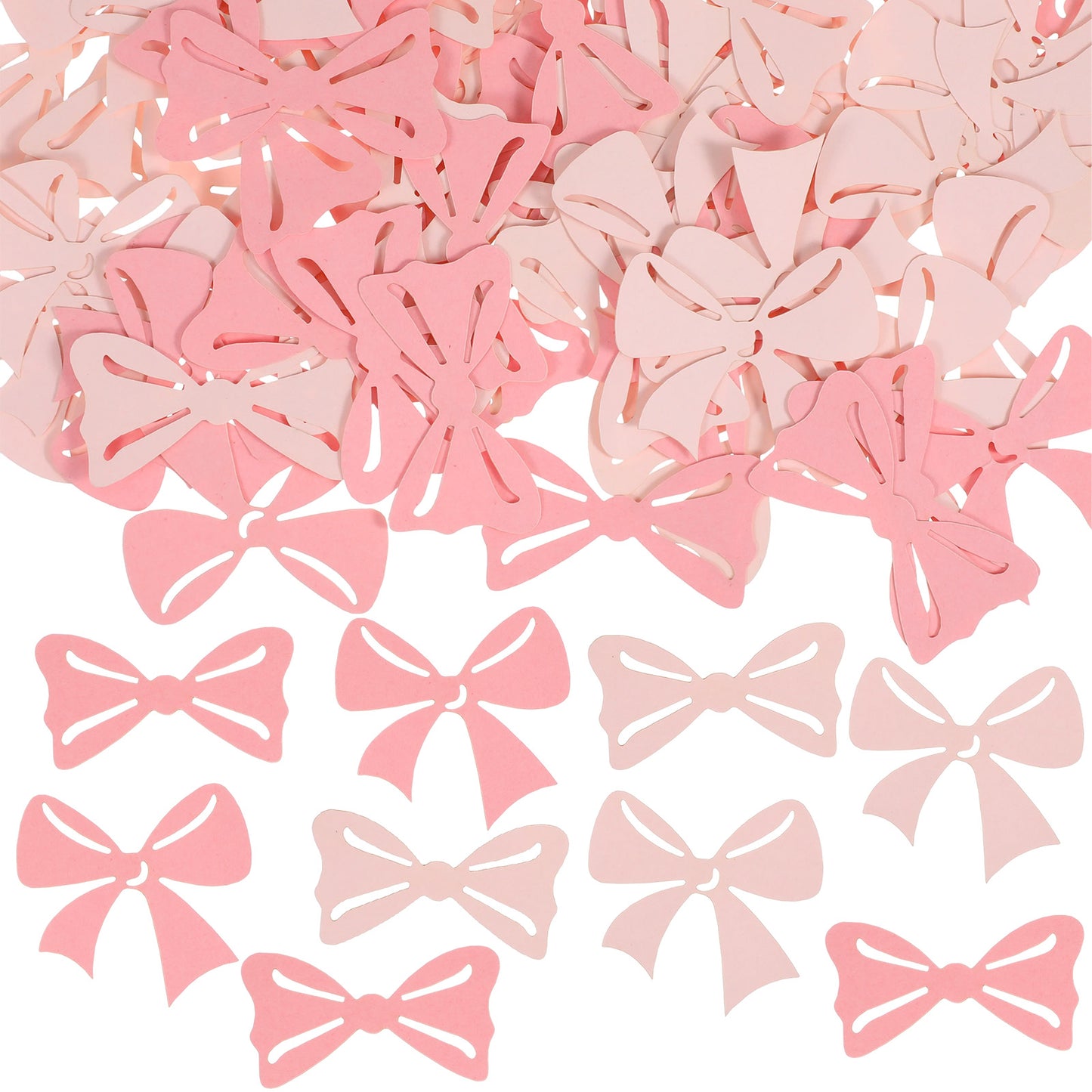 Xindojuz 100 PCS Pink Bow Confetti, 2 Styles Baby Shower Confetti Glitter Ribbon Pink Coquette Bow Table Decorations for Party Wedding Bachelorette Birthday Engagement Bridal Shower Supplies