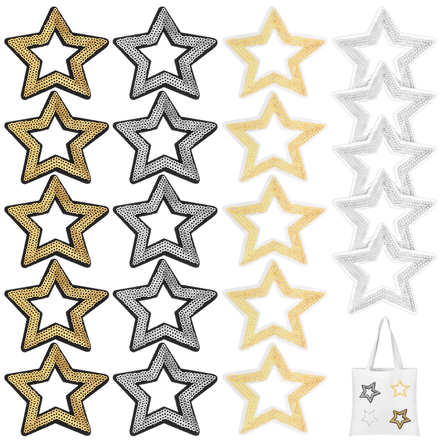 20 Pcs Star Patches Iron On Hollow Sequin & Glitter Star Iron On Patches Sequin Five-Pointed Embroidery Glitter Applique Repair Decoration Accessories for Clothing Jeans Pants Dress Backpack Hat