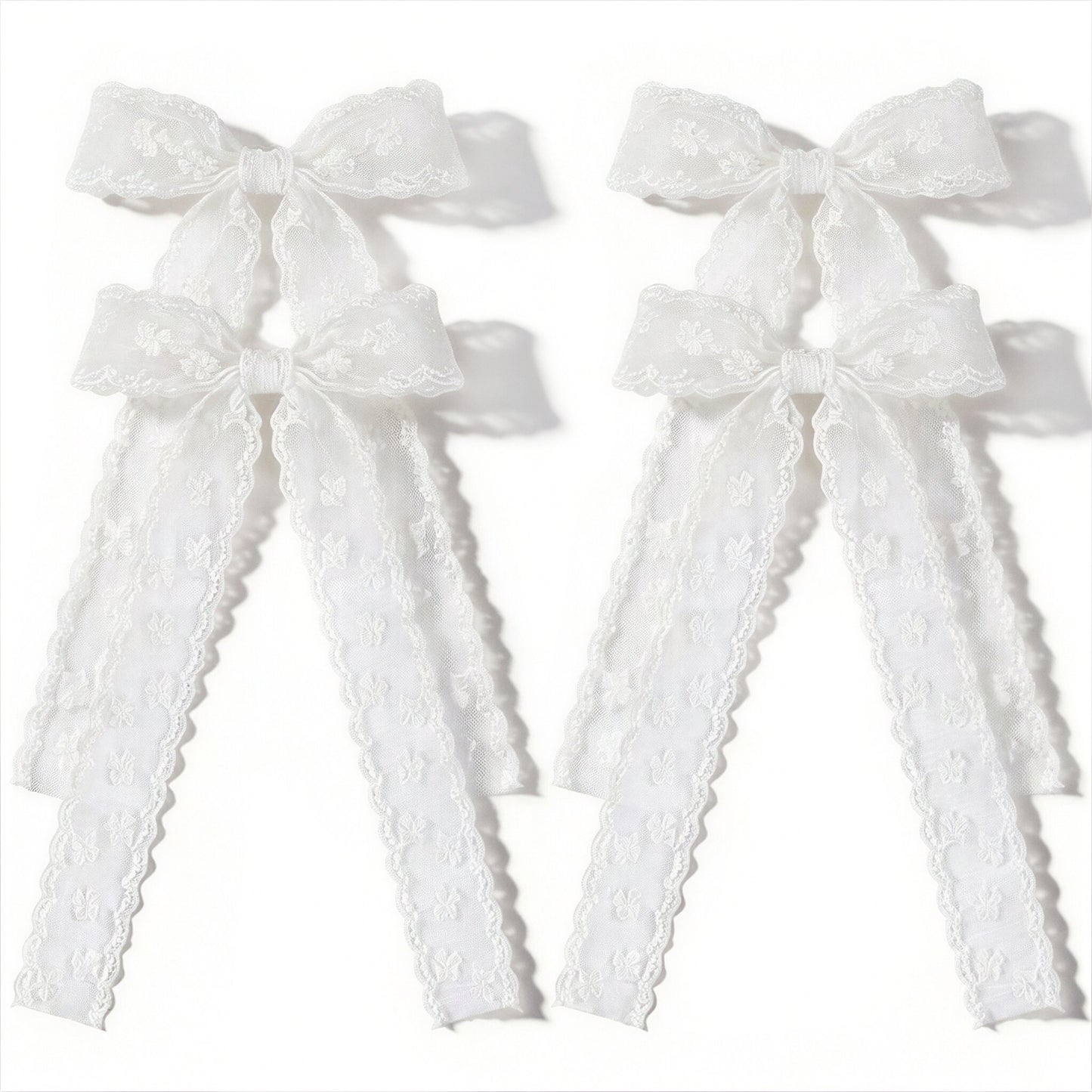 Ymapinc 4-Pack Large Lace Hair Clips for Women, Long Tassel Barrette Ribbons, Cute Tail Bows for Wedding Party Dress Decoration, White