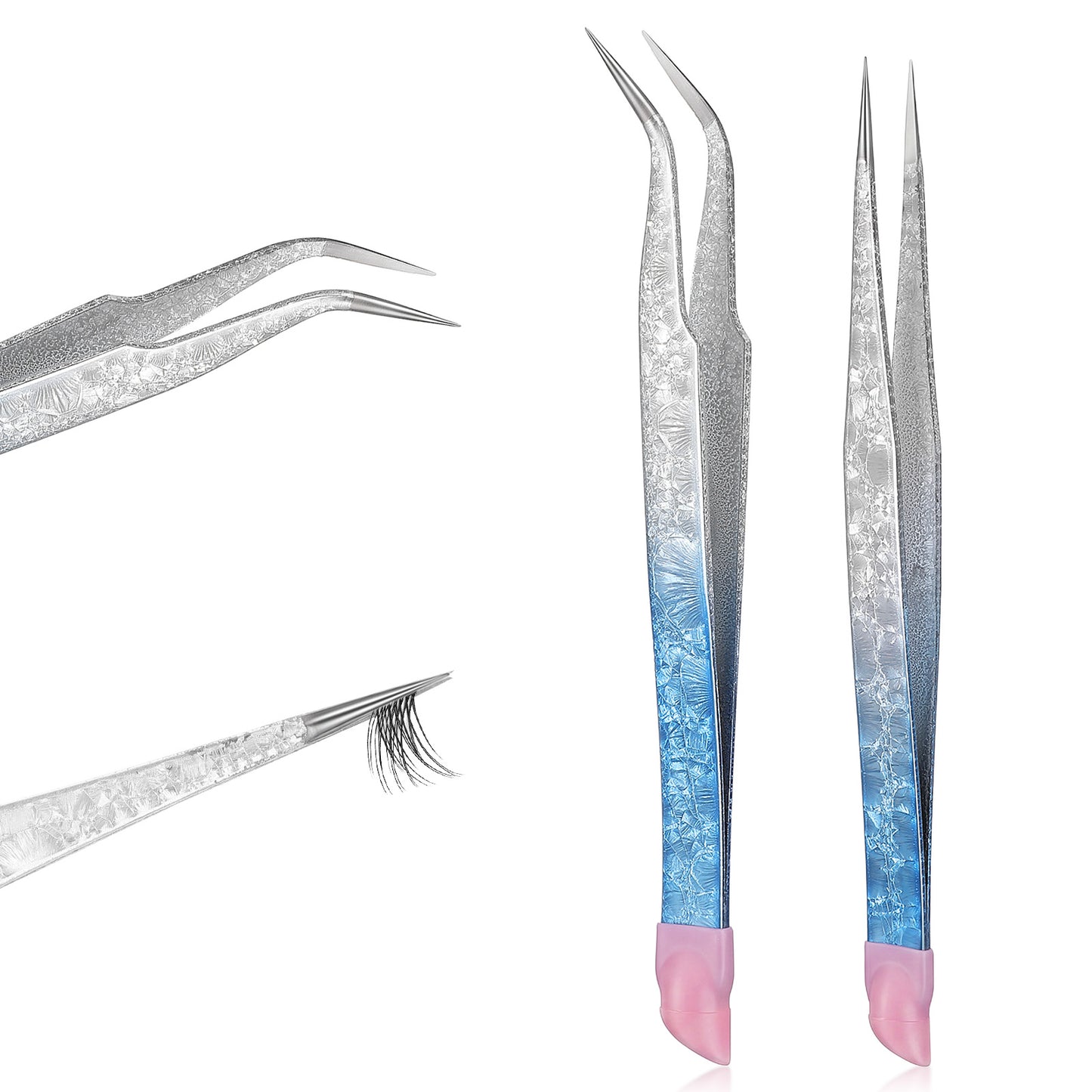 Ouligay 2 PCS Stainless Straight and Curved Tweezers Lash Tweezers for Eyelash Clusters Craft Tweezers for Sticker Eyelash Extension and Nail Art Precision Electronics Scrapbooking