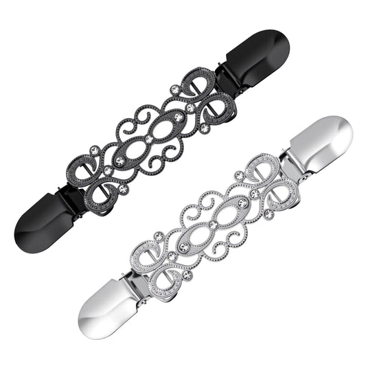 2 Pcs Clothing Cinch Clip Waist Cincher Clips Vintage Dress Clip Back Cinch Shawl Cardigan Collar Clips to Tighten Dress Pant Waist Tightener for Women Gifts Black Sliver Classic Style 5.1×0.98 Inch