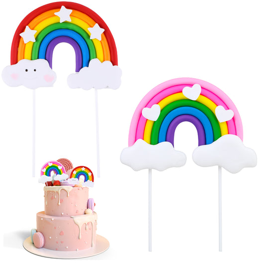 Tyqour 2Pcs Rainbow Cake Topper Soft Pottery Rainbow Cake Decorations Colorful Rainbow Cupcake Toppers Cloud Cake Topper Rainbow Theme Cake Supplies for Birthday Party Wedding Cake Decorations