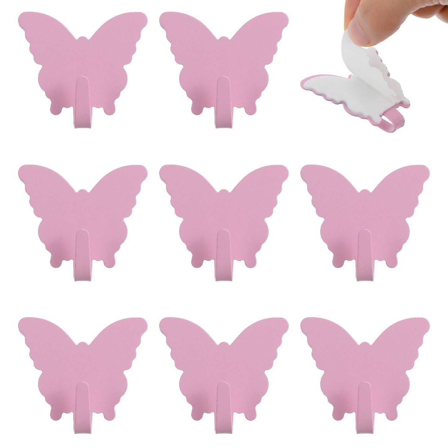 8 Pack Butterfly Wall Hooks Cute Pink Iron Decorative Hangers Sturdy Adhesive for Kitchen Office Bathroom for Hanging Keys Bags Hats Towels Clothes Decorative Women 1.61 × 1.85 Inch