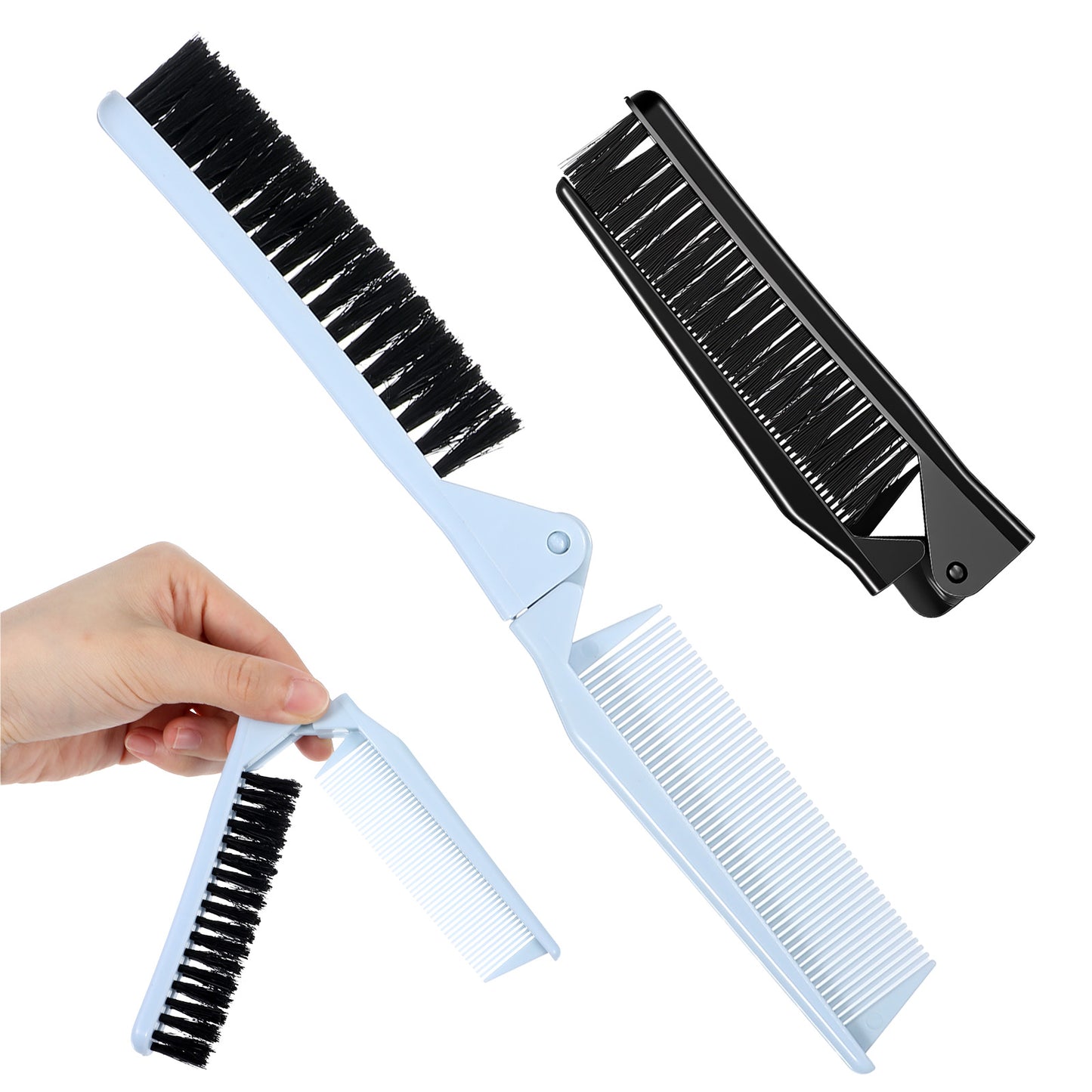 Nogeqi 2 Pcs Portable Travel Comb, Foldable Comb With Bristles, Dual Headed Folding Combs for Pocket All Hair Type Hairdressing Men Slick Back Women Purse Gym