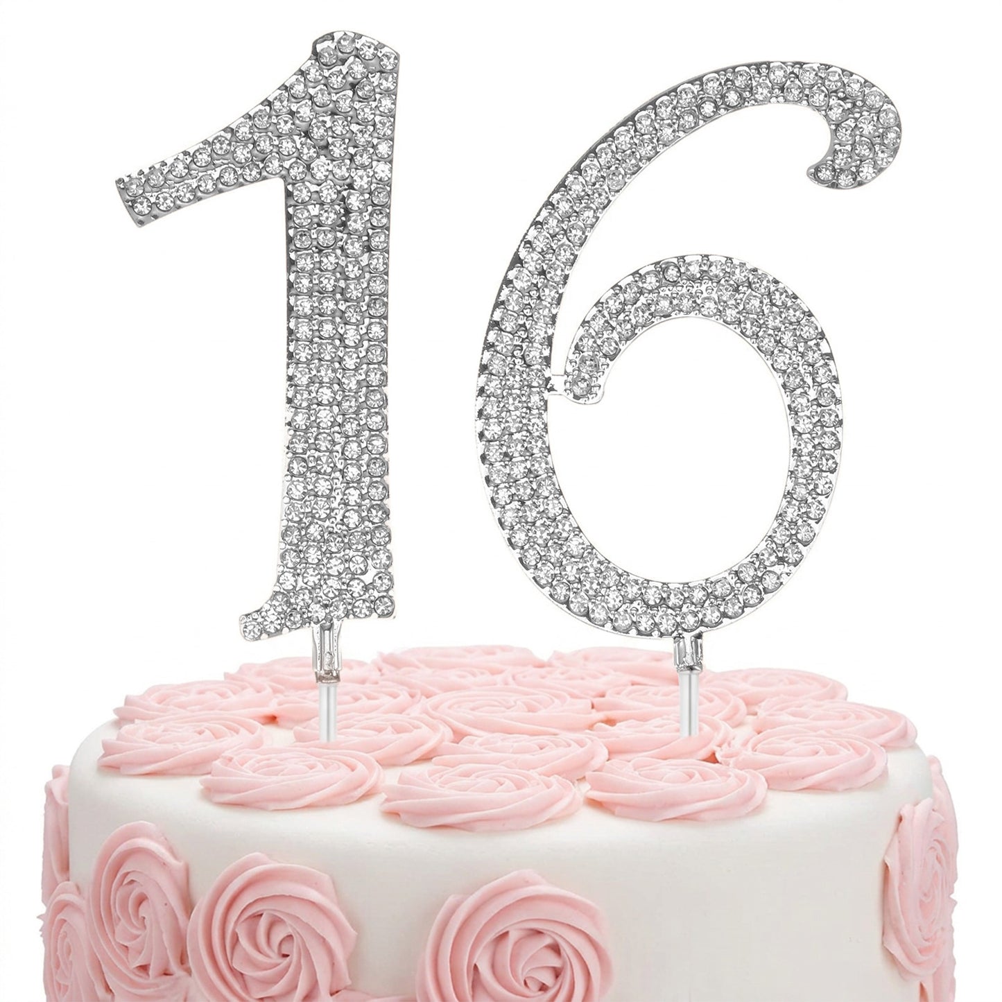 Ouligay Rhinestones Sweet 16 Cake Topper Sparkly 16 cake topper Happy 16th Birthday Cake Topper Cheer to 16th Birthday Party Cake Decoration Silver