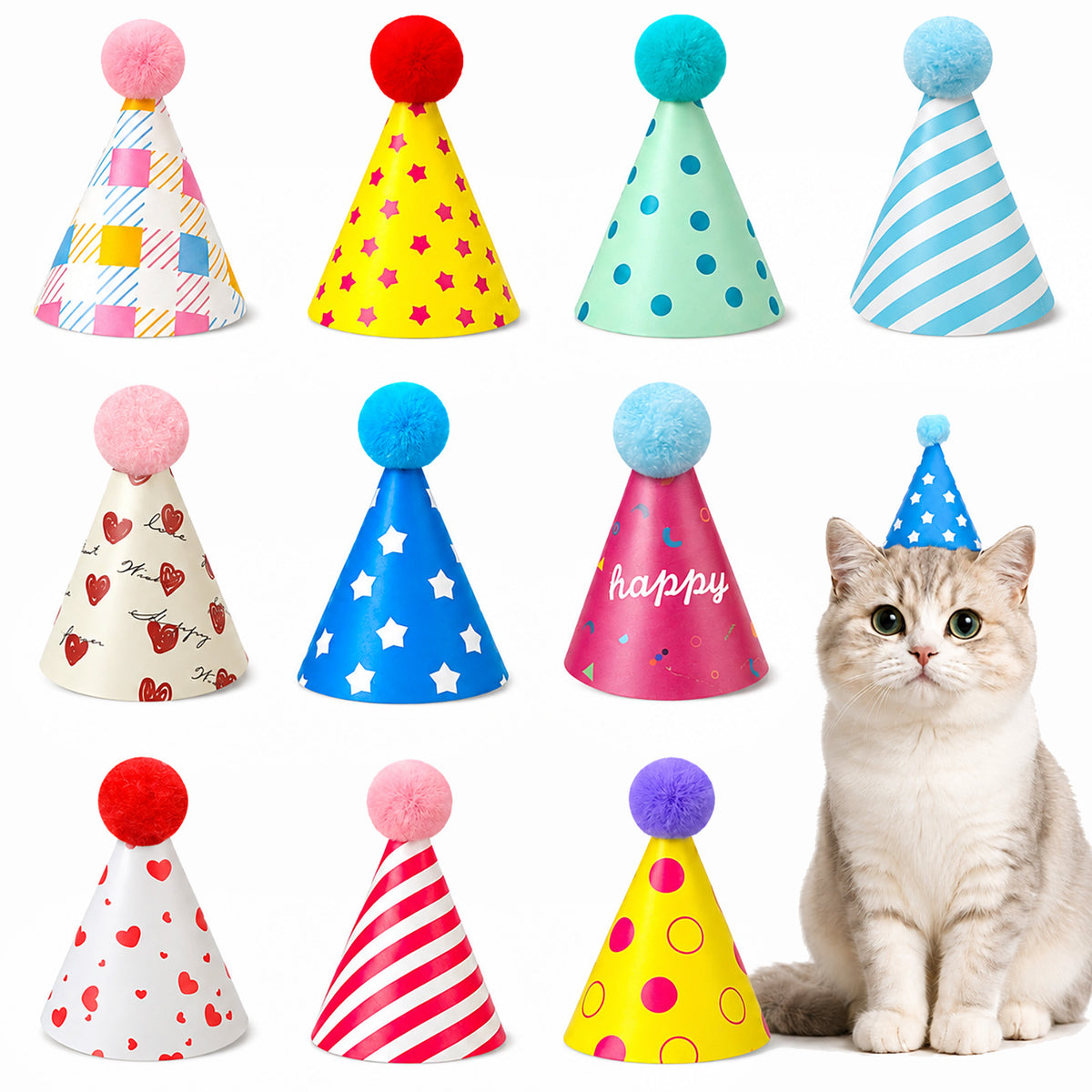 Rahhlizs 10 Pcs Stuffed Animal Party Hats Colorful Mini Birthday Hats